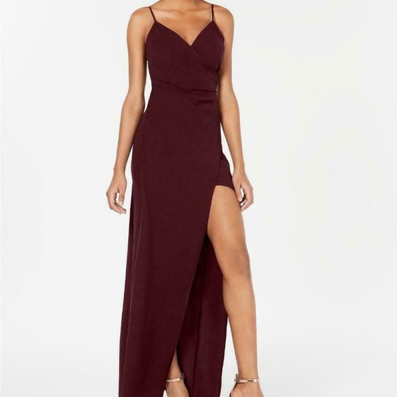 Emerald Sundae Dresses & Skirts - Emerald Sundae Juniors' Wine High Slit Gown Dress